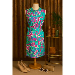 Vintage 1960s Andrade Waikiki Resort MCM Sleeveless Silky Dress Size S 2-4